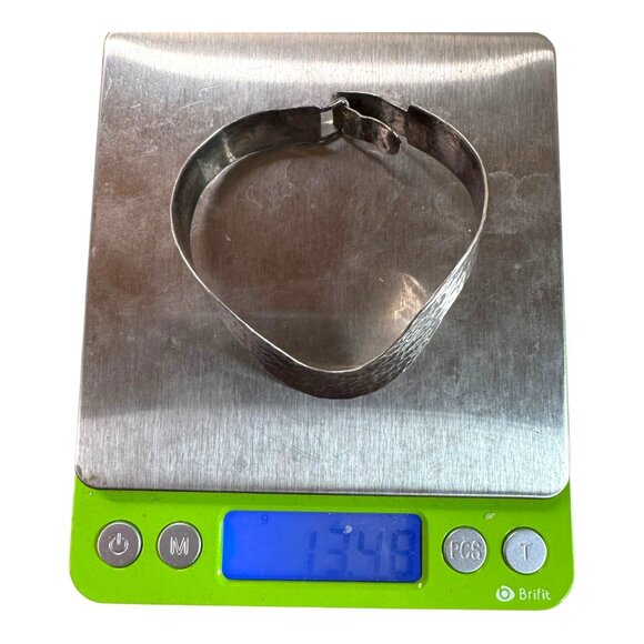 Handcrafted Hammered Silver Sterling Bracelet MCM Modernist Wave Cuff Wide - Picture 7 of 7